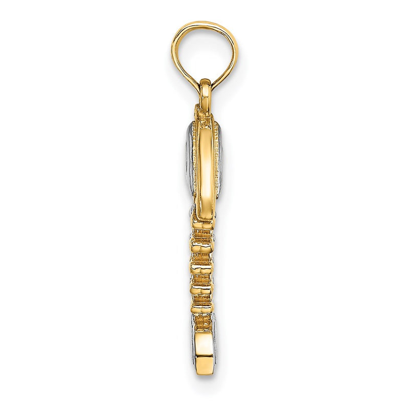 14k Yellow & Rhodium Gold w/Rhodium 3-D Fishbone Charm