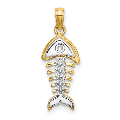 14k Yellow & Rhodium Gold w/Rhodium 3-D Fishbone Charm
