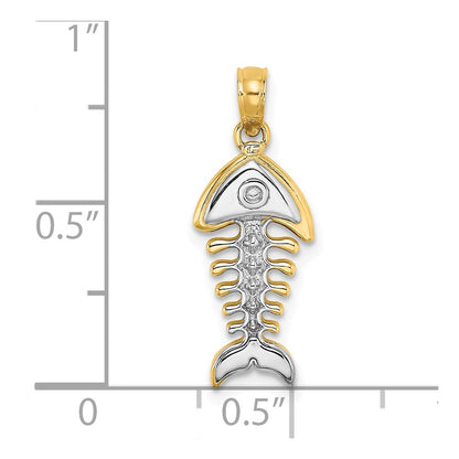 14k Yellow & Rhodium Gold w/Rhodium 3-D Fishbone Charm
