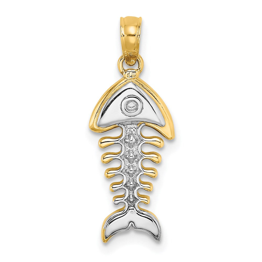14k Yellow & Rhodium Gold w/Rhodium 3-D Fishbone Charm