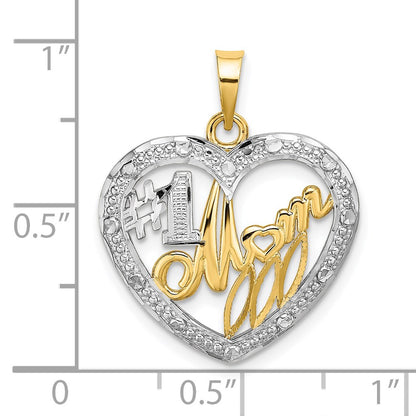 14k Yellow & Rhodium Gold w/ Rhodium Textured #1 MOM In Heart Charm