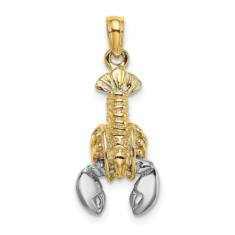 14k Yellow & Rhodium Gold with White Rhodium Moveable Lobster Charm