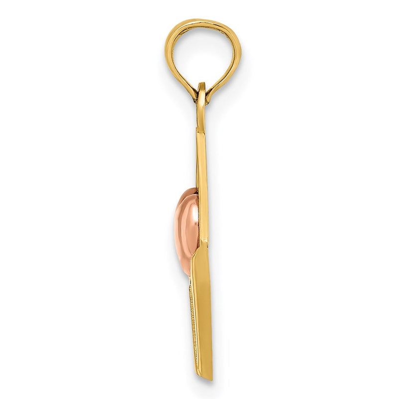 14k Two-tone Gold Rose and Yellow Gold 3-D XOXO Envelope Heart Charm