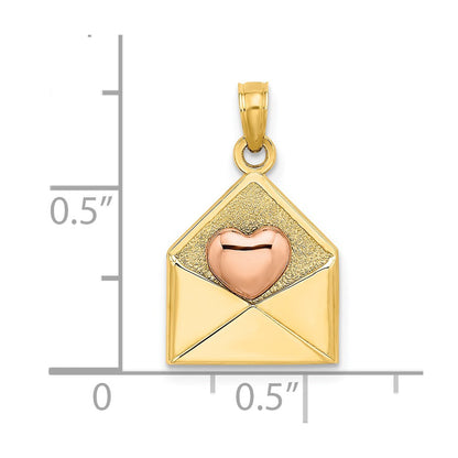 14k Two-tone Gold Rose and Yellow Gold 3-D XOXO Envelope Heart Charm