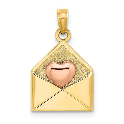 14k Two-tone Gold Rose and Yellow Gold 3-D XOXO Envelope Heart Charm