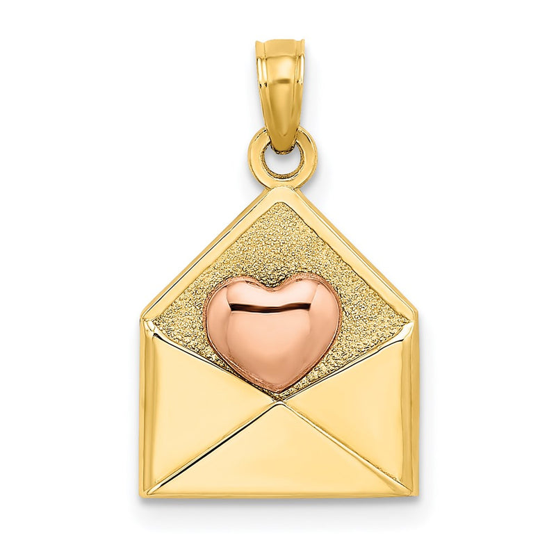14k Two-tone Gold Rose and Yellow Gold 3-D XOXO Envelope Heart Charm