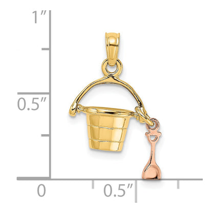 14k Two-tone Gold Rose and Yellow Gold 3-D Beach Bucket and Shovel Charm