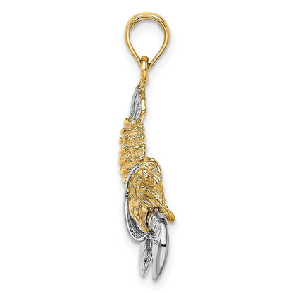 14k Yellow & Rhodium Gold with White Rhodium Moveable Lobster Charm