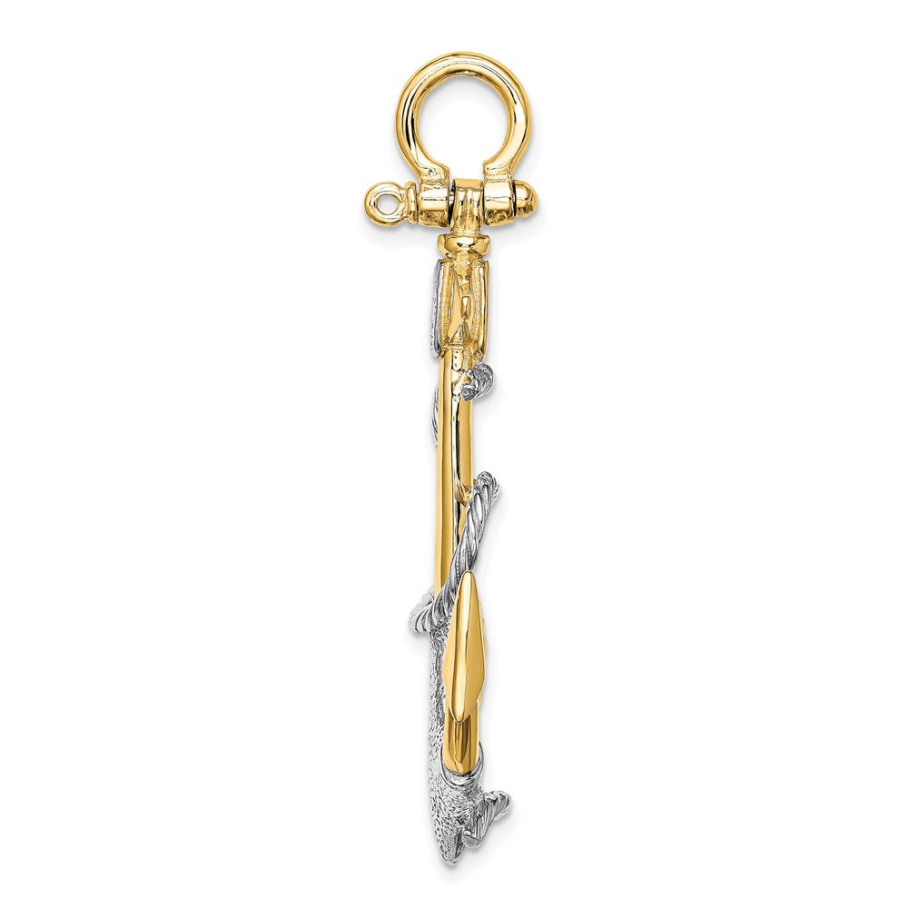 14k Two-tone Goldw/Rhodium 3-D Anchor w/White Rope Shackle Bail Charm