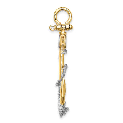 14k Two-tone Goldw/Rhodium 3-D Anchor w/White Rope Shackle Bail Charm