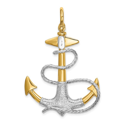 14k Two-tone Goldw/Rhodium 3-D Anchor w/White Rope Shackle Bail Charm