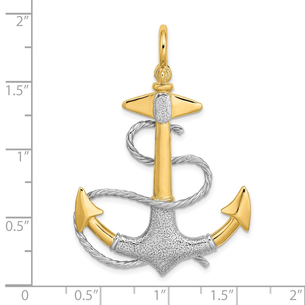 14k Two-tone Goldw/Rhodium 3-D Anchor w/White Rope Shackle Bail Charm