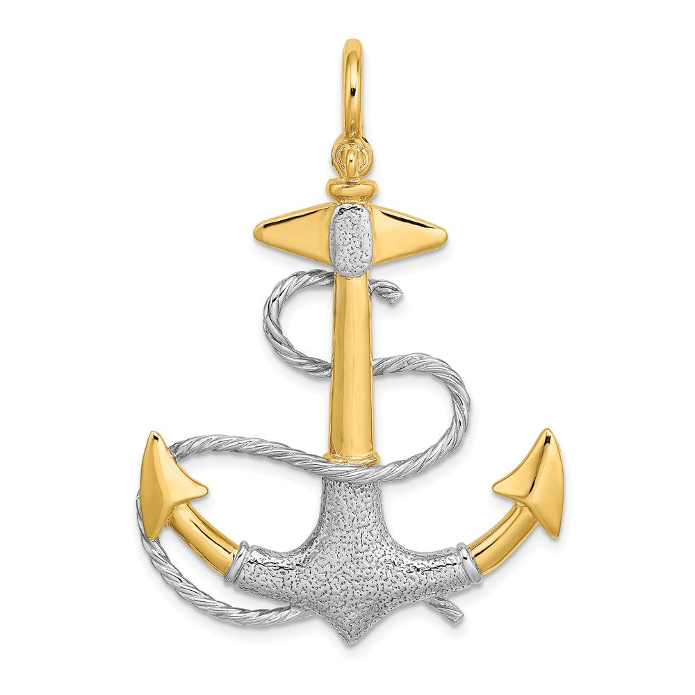 14k Two-tone Goldw/Rhodium 3-D Anchor w/White Rope Shackle Bail Charm
