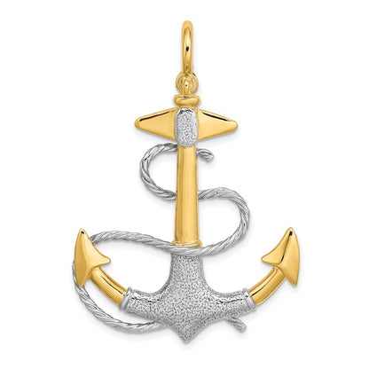 14k Two-tone Goldw/Rhodium 3-D Anchor w/White Rope Shackle Bail Charm