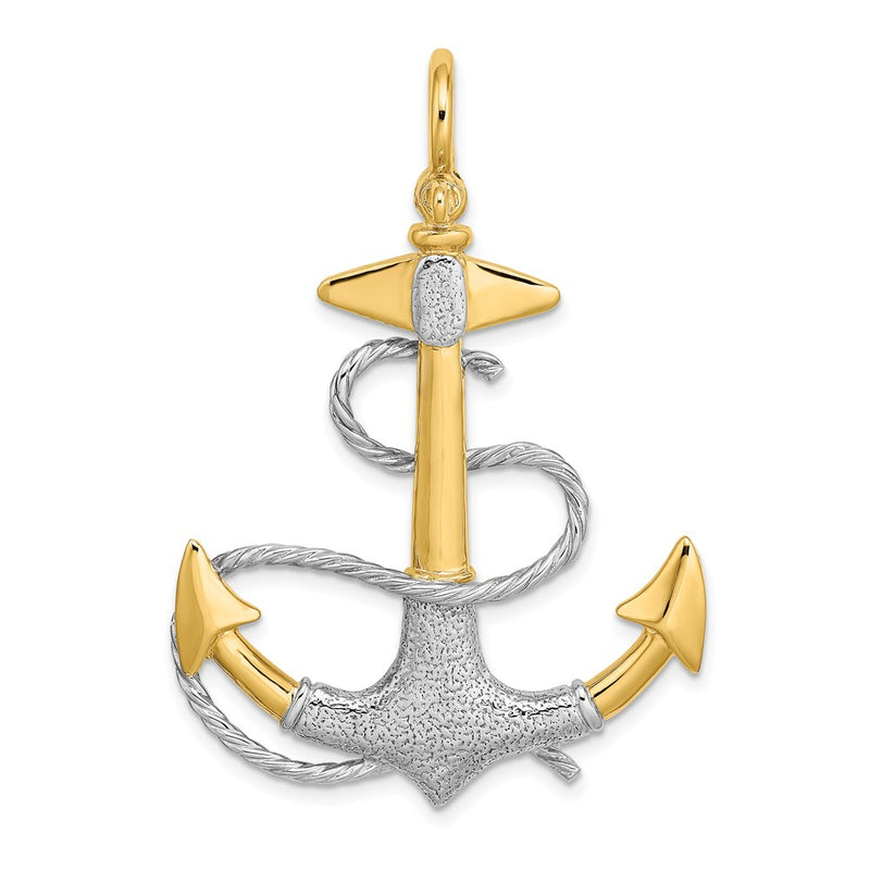 14k Two-tone Goldw/Rhodium 3-D Anchor w/White Rope Shackle Bail Charm