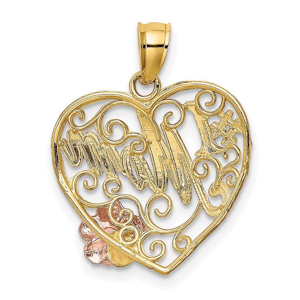 14k Two-tone Gold w/White Rhodium #1 MOM Heart Charm