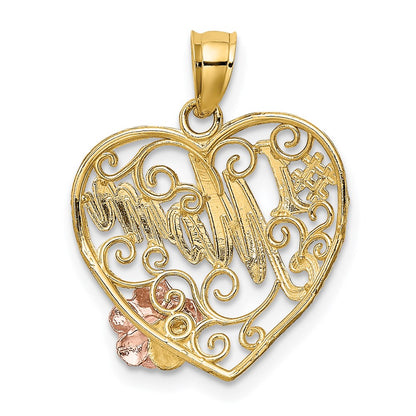 14k Two-tone Gold w/White Rhodium #1 MOM Heart Charm