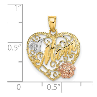 14k Two-tone Gold w/White Rhodium #1 MOM Heart Charm