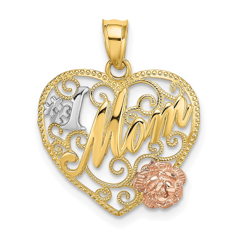 14k Two-tone Gold w/White Rhodium #1 MOM Heart Charm