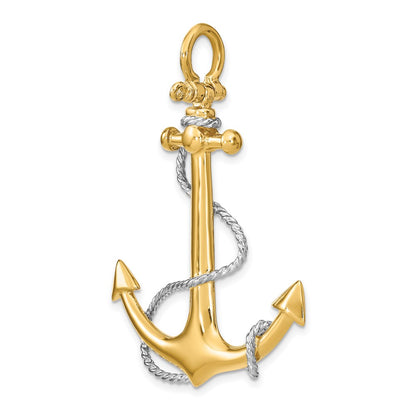 14k Yellow & Rhodium Gold w/Rhodium 3-D Large Anchor w/Rope and Shackle Bail Charm