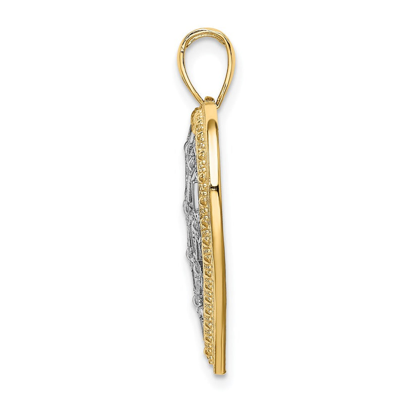 14k Yellow & Rhodium Gold w/Rhodium Lattice Center Heart Charm