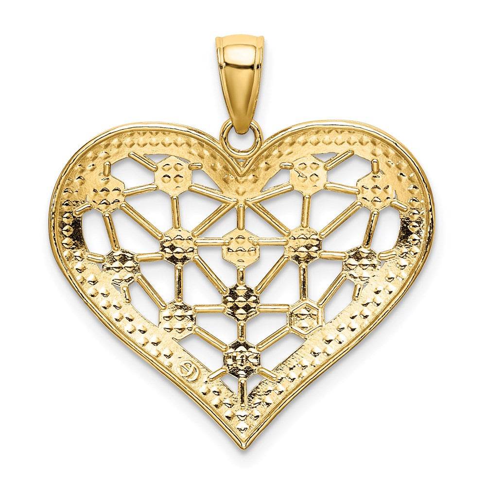 14k Yellow & Rhodium Gold w/Rhodium Lattice Center Heart Charm