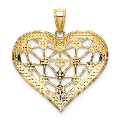14k Yellow & Rhodium Gold w/Rhodium Lattice Center Heart Charm