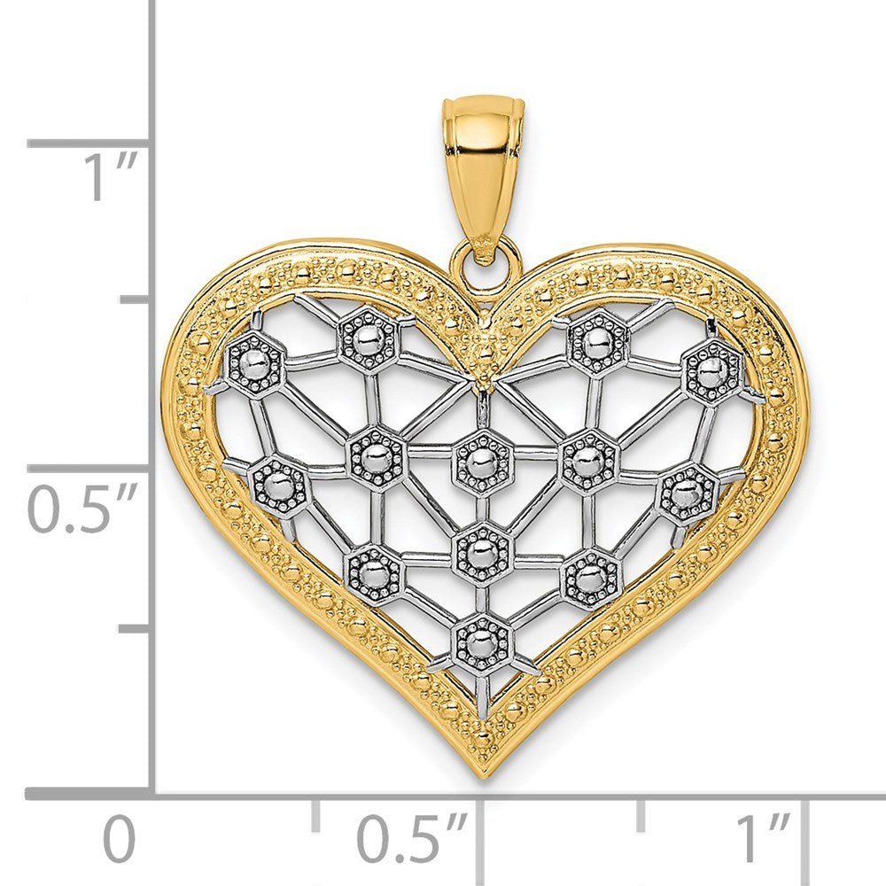 14k Yellow & Rhodium Gold w/Rhodium Lattice Center Heart Charm