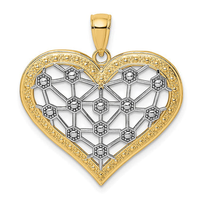 14k Yellow & Rhodium Gold w/Rhodium Lattice Center Heart Charm