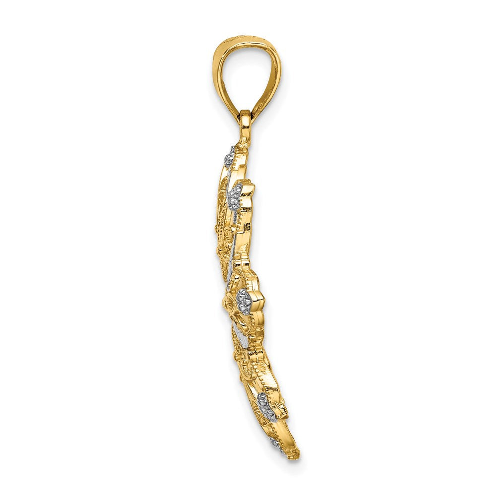 14k Yellow & Rhodium Gold w/ Rhodium D/C Flower Charm
