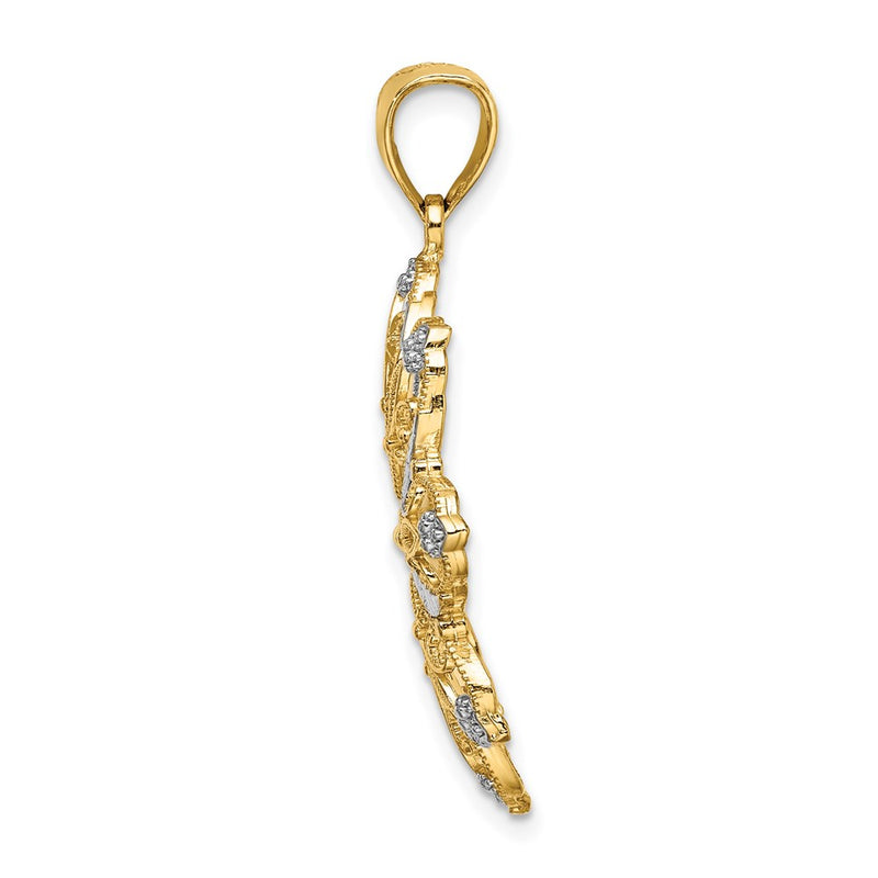 14k Yellow & Rhodium Gold w/ Rhodium D/C Flower Charm