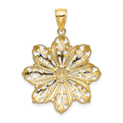 14k Yellow & Rhodium Gold w/ Rhodium D/C Flower Charm