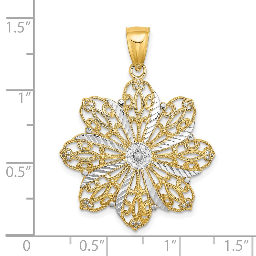 14k Yellow & Rhodium Gold w/ Rhodium D/C Flower Charm