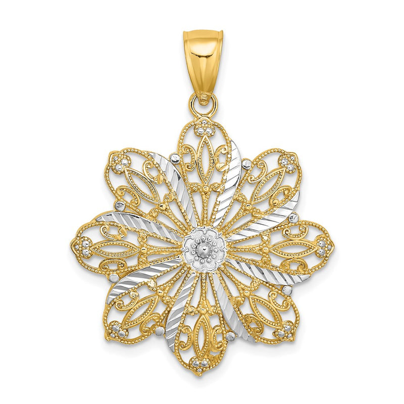 14k Yellow & Rhodium Gold w/ Rhodium D/C Flower Charm