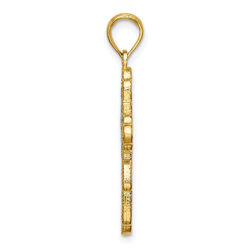 14k Yellow & Rhodium Gold W/ Rhodium Lace Trim Cross Charm