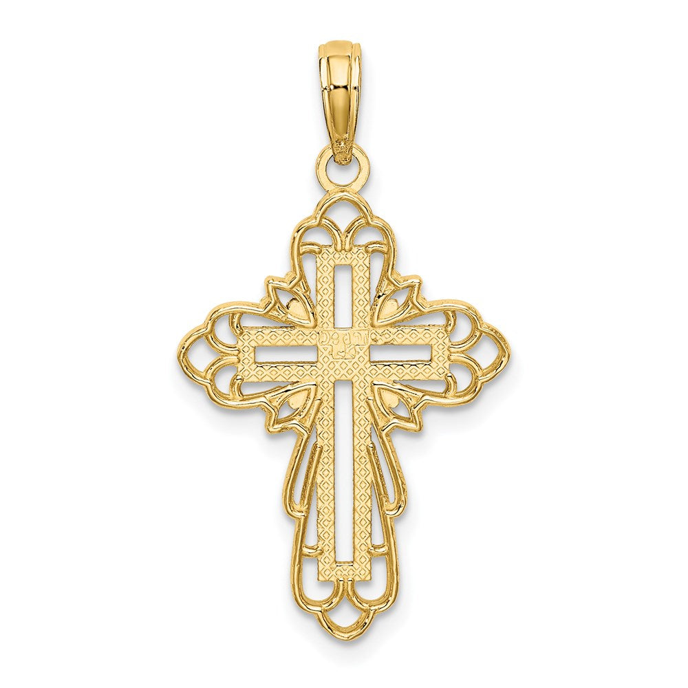 14k Yellow & Rhodium Gold W/ Rhodium Lace Trim Cross Charm