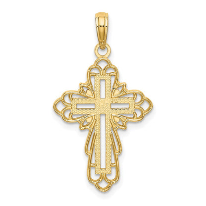 14k Yellow & Rhodium Gold W/ Rhodium Lace Trim Cross Charm