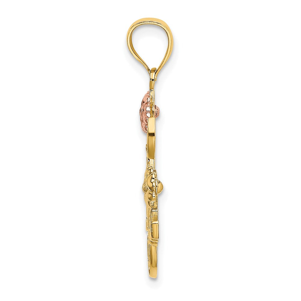 14k Two-tone Gold w/White Rhodium I LOVE YOU w/Flowers Charm