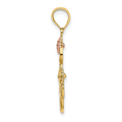 14k Two-tone Gold w/White Rhodium I LOVE YOU w/Flowers Charm