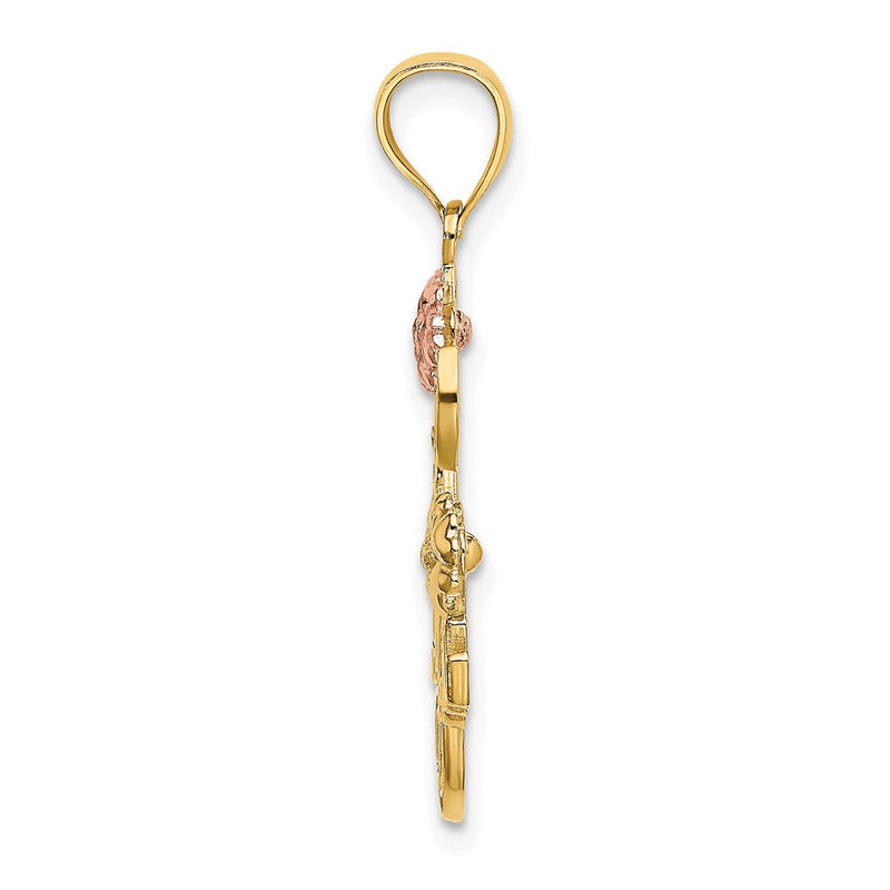 14k Two-tone Gold w/White Rhodium I LOVE YOU w/Flowers Charm