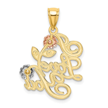 14k Two-tone Gold w/White Rhodium I LOVE YOU w/Flowers Charm