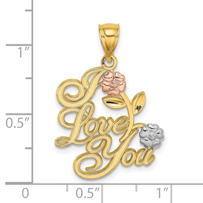 14k Two-tone Gold w/White Rhodium I LOVE YOU w/Flowers Charm