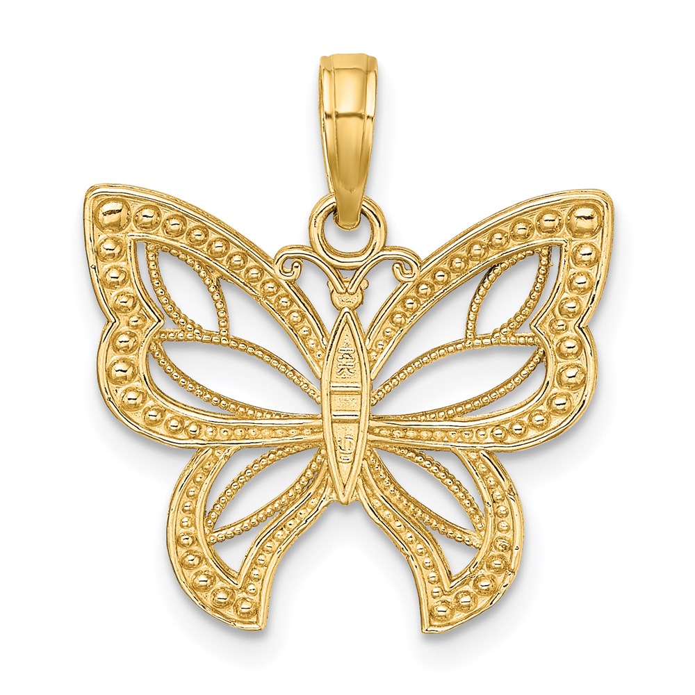 14k Yellow & Rhodium Gold w/Rhodium Butterfly w/ White Beaded Wings Charm