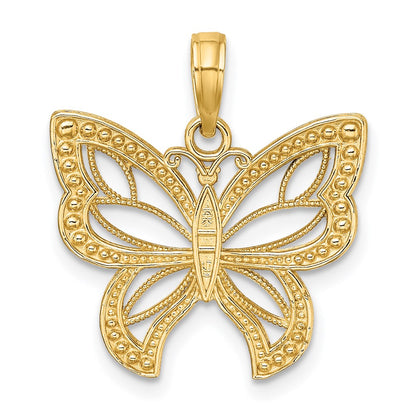 14k Yellow & Rhodium Gold w/Rhodium Butterfly w/ White Beaded Wings Charm