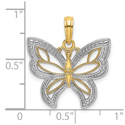 14k Yellow & Rhodium Gold w/Rhodium Butterfly w/ White Beaded Wings Charm