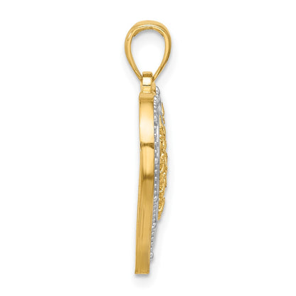 14k Yellow & Rhodium Gold w/ Rhodium Edge Diamond-cut Heart Charm