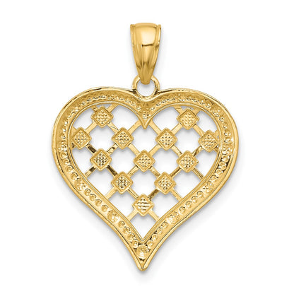 14k Yellow & Rhodium Gold w/ Rhodium Edge Diamond-cut Heart Charm