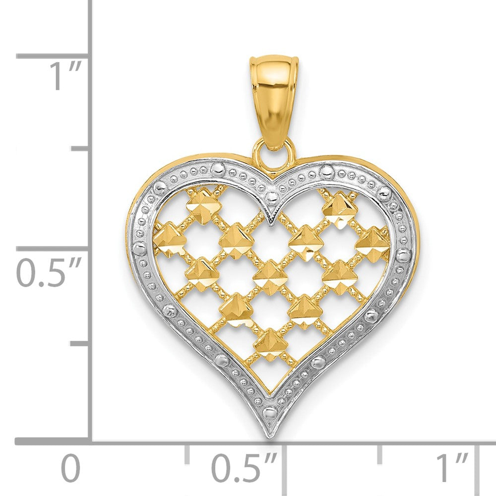 14k Yellow & Rhodium Gold w/ Rhodium Edge Diamond-cut Heart Charm