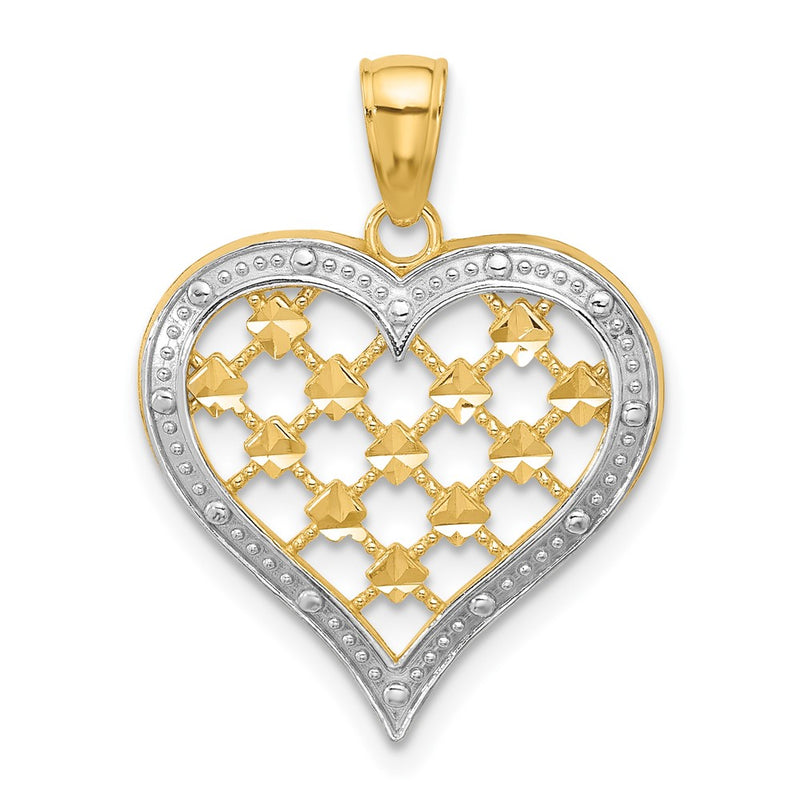 14k Yellow & Rhodium Gold w/ Rhodium Edge Diamond-cut Heart Charm
