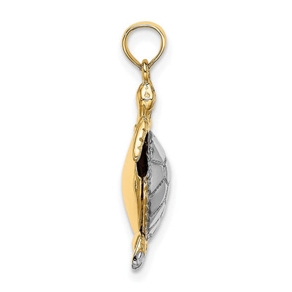 14k Yellow & Rhodium Gold with White Rhodium Polished 3-D Moveable Sea Turtle Charm